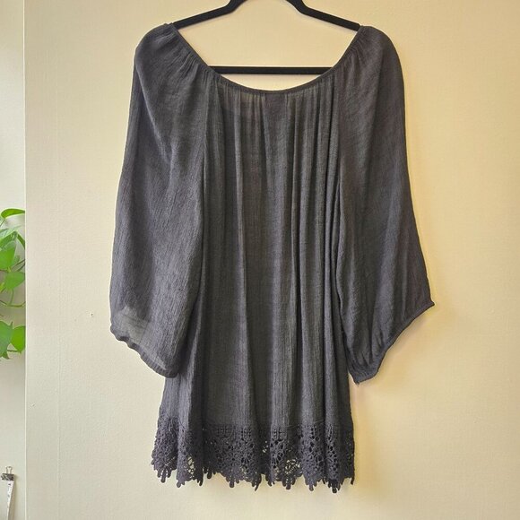 Bobeau Black Boho Tunic Top Crochet Hem Flowy Sleeves Womens 1X Witchy Whimsigot - Picture 2 of 9